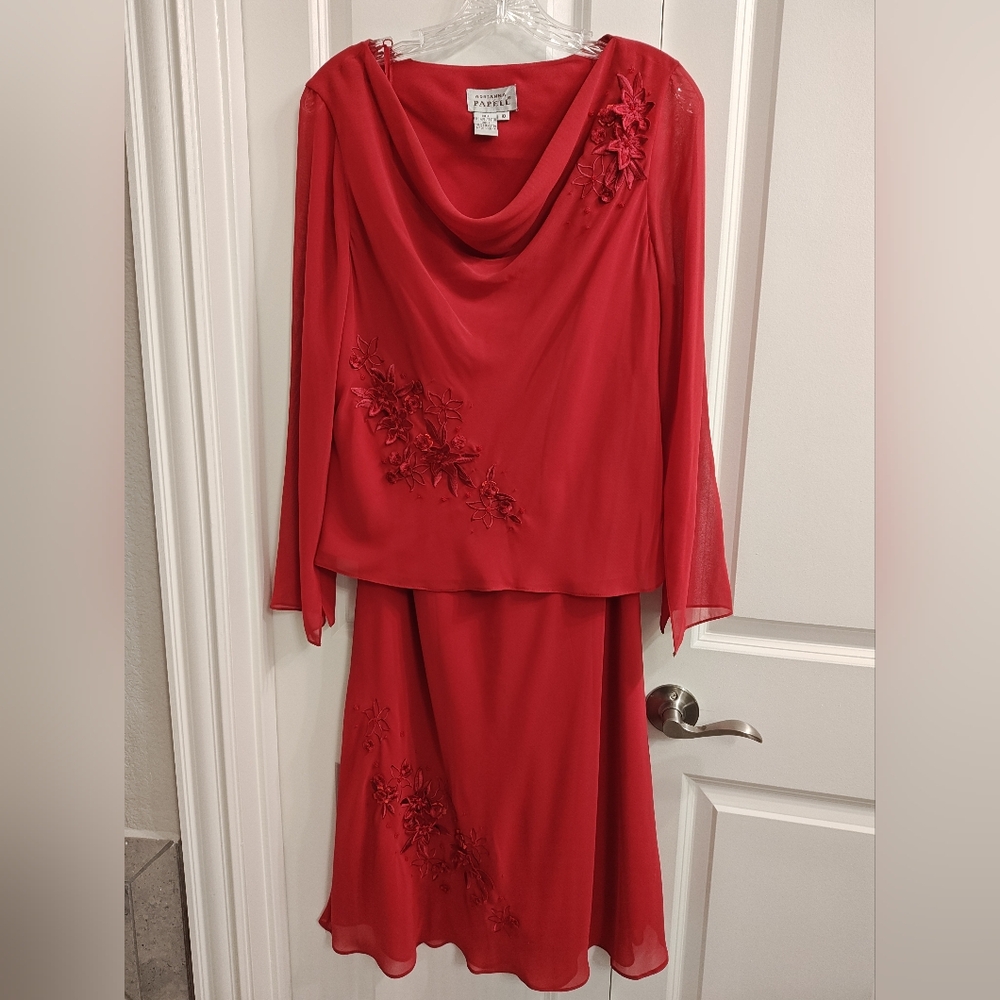 Beautiful party Red Blouse and Skirt. Skirt has elastic waist band. Size 10.
